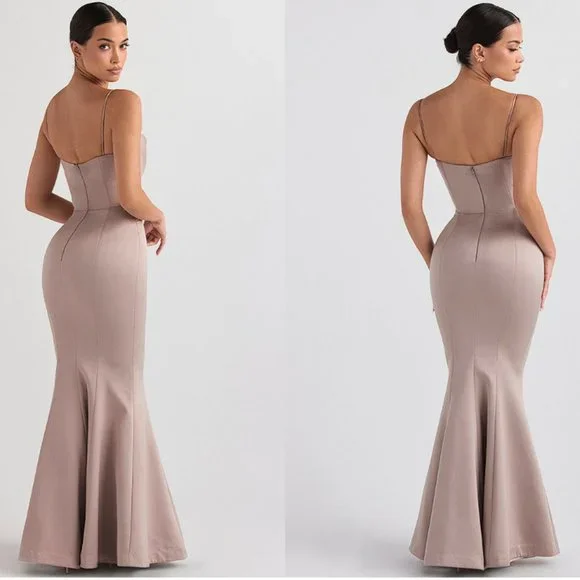 HOUSE OF CB 'Violette' Mushroom Satin Fishtail Maxi Gown NWOT - Picture 5 of 10